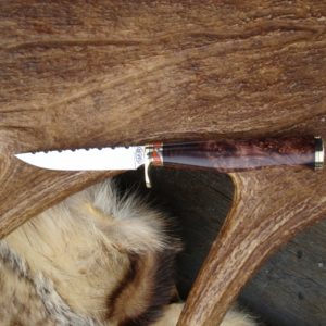 CARBON TOOL STEEL BLADE HONDURAN ROSEWOOD WITH APPLE CORAL HANDLE BIRD TROUT KNIFE WITH FILE WORK