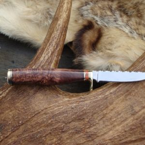 CARBON TOOL STEEL BLADE HONDURAN ROSEWOOD WITH APPLE CORAL HANDLE BIRD TROUT KNIFE WITH FILE WORK