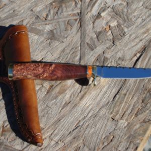 CARBON TOOL STEEL BLADE HONDURAN ROSEWOOD WITH APPLE CORAL HANDLE BIRD TROUT KNIFE WITH FILE WORK