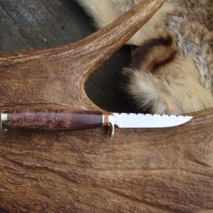 CARBON TOOL STEEL BLADE HONDURAN ROSEWOOD WITH APPLE CORAL HANDLE BIRD TROUT KNIFE WITH FILE WORK