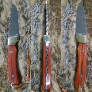 Custom D2 Steel Giraffe Bone Handle Bird Trout Knife file worked