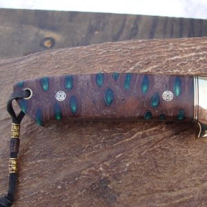 Loveless style tapered tang drop point with emerald green filled banksia pod handle