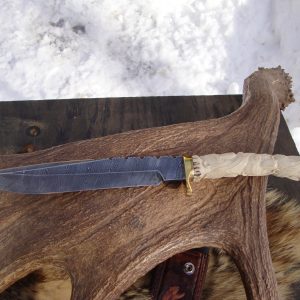carved stag 6 bears twist pattern damascus bowie with file work