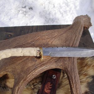 carved stag 6 bears twist pattern damascus bowie with file work