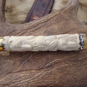 carved stag 6 bears twist pattern damascus bowie with file work