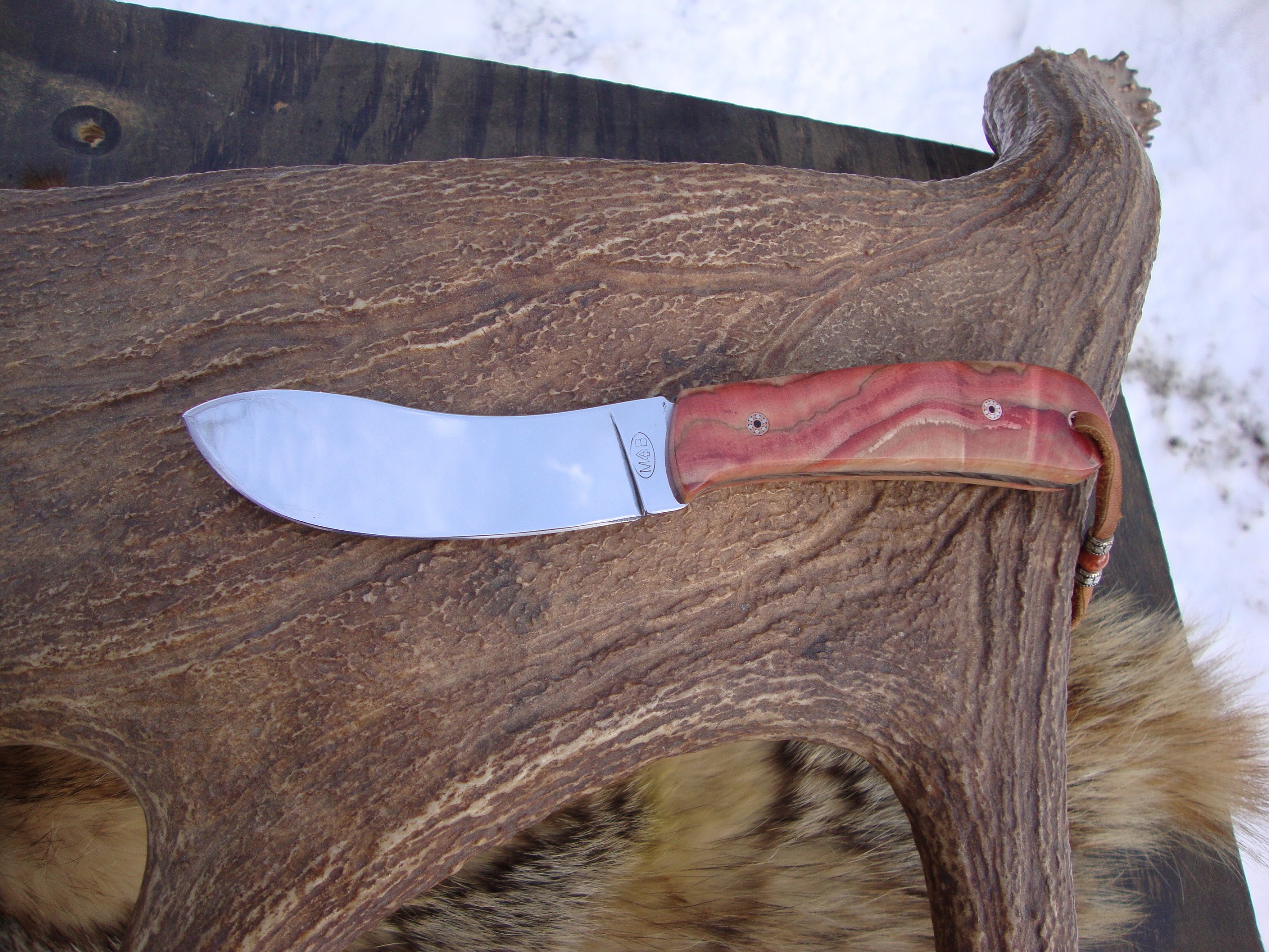 Flame boxelder burl beaver tail skinner with file work 440 stainless steel