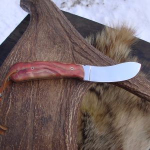 Flame boxelder burl beaver tail skinner with file work 440 stainless steel