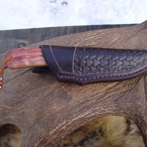 Flame boxelder burl beaver tail skinner with file work 440 stainless steel