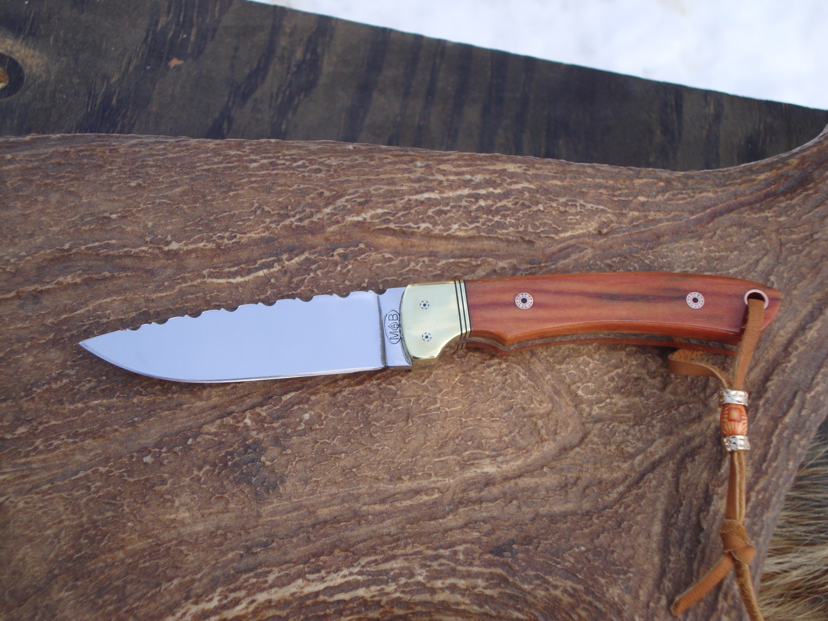 Custom D2 Steel Giraffe Bone Handle Bird Trout Knife file worked