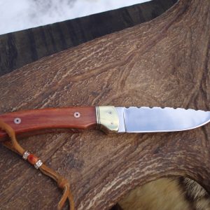 Custom D2 Steel Giraffe Bone Handle Bird Trout Knife file worked