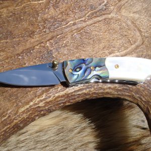 WHITE MOTHER OF PEARL WITH ABALONE SCALES CUSTOM POCKET KNIFE