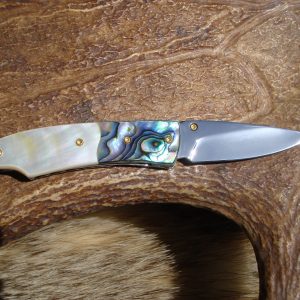 WHITE MOTHER OF PEARL WITH ABALONE SCALES CUSTOM POCKET KNIFE