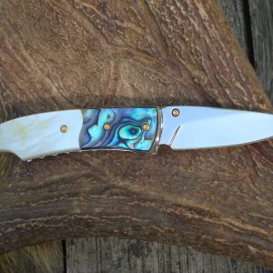 WHITE MOTHER OF PEARL WITH ABALONE SCALES CUSTOM POCKET KNIFE