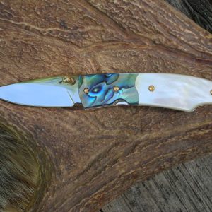 WHITE MOTHER OF PEARL WITH ABALONE SCALES CUSTOM POCKET KNIFE