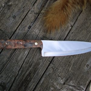 Custom Chef knife AUS8A Steel Blade with Double Dyed Boxelder Burl Handle