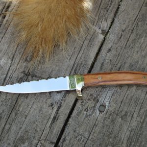 Custom D2 Steel Blade Giraffe Bone Handle Bird Trout Knife file worked