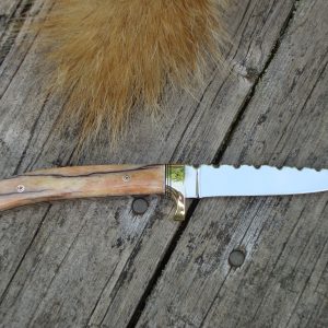 Custom D2 Steel Blade Giraffe Bone Handle Bird Trout Knife file worked