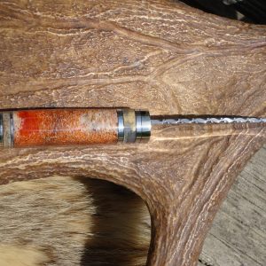 GIRAFFE BONE MARROW WITH ORANGE RESIN HANDLE 52100 BEARING STEEL DROP POINT BLADE FILE WORKED