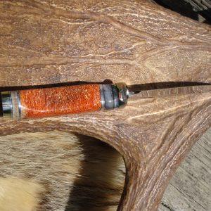 GIRAFFE BONE MARROW WITH ORANGE RESIN HANDLE 52100 BEARING STEEL DROP POINT BLADE FILE WORKED