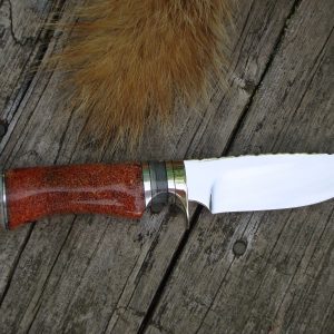 GIRAFFE BONE MARROW WITH ORANGE RESIN HANDLE 52100 BEARING STEEL DROP POINT BLADE FILE WORKED