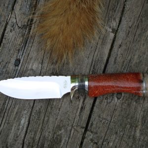 GIRAFFE BONE MARROW WITH ORANGE RESIN HANDLE 52100 BEARING STEEL DROP POINT BLADE FILE WORKED