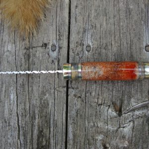 GIRAFFE BONE MARROW WITH ORANGE RESIN HANDLE 52100 BEARING STEEL DROP POINT BLADE FILE WORKED