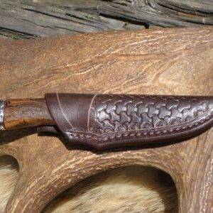 TIGER DAMASCUS BLADE WITH RARE BOCOTE HEAVY BURL WOOD AND COPAL AMBER HANDLE