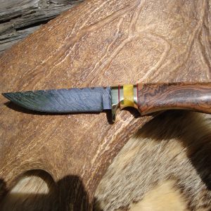 TIGER DAMASCUS BLADE WITH RARE BOCOTE HEAVY BURL WOOD AND COPAL AMBER HANDLE