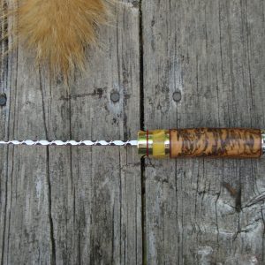 TIGER DAMASCUS BLADE WITH RARE BOCOTE HEAVY BURL WOOD AND COPAL AMBER HANDLE
