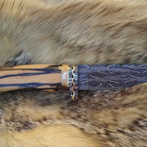 CUSTOM  MOSAIC DAMASCUS STRIPED EBONY AND LEOPARD JASPER HANDLE