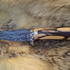 CUSTOM  MOSAIC DAMASCUS STRIPED EBONY AND LEOPARD JASPER HANDLE