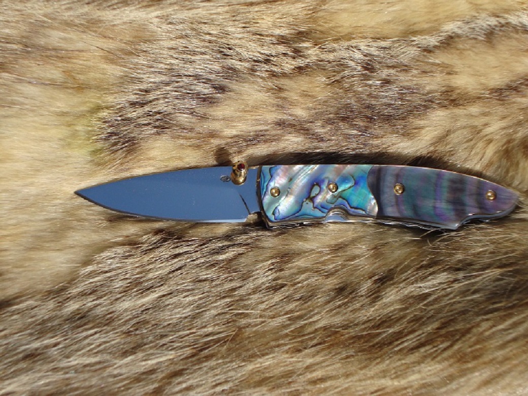 CUSTOM POCKET KNIFE ABALONE AND BLACK LIP MOTHER OF PEARL HANDLES