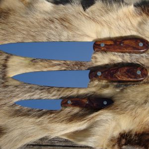 Custom Chef knife Set AUS8A Steel Blades with Arizona Desert Ironwood Burl Handles