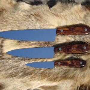 Custom Chef knife Set AUS8A Steel Blades with Arizona Desert Ironwood Burl Handles