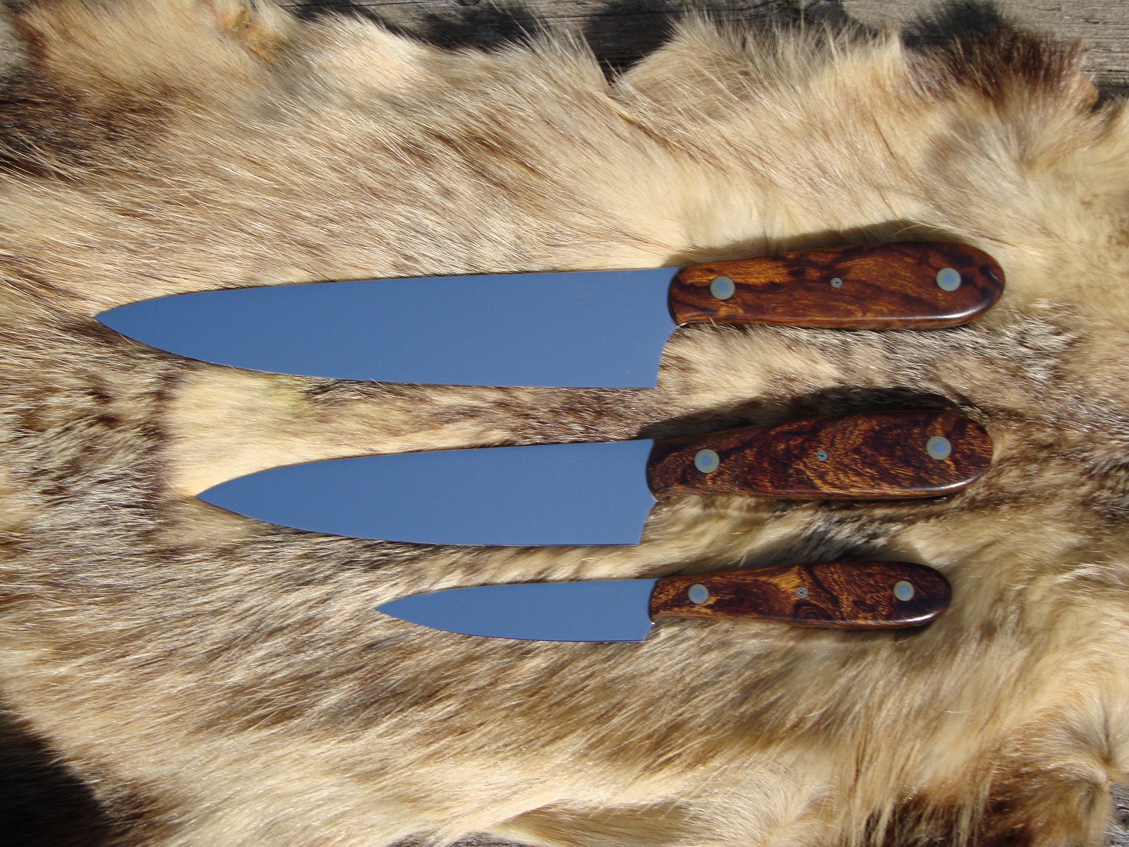 Custom Chef knife Set AUS8A Steel Blades with Arizona Desert Ironwood Burl Handles