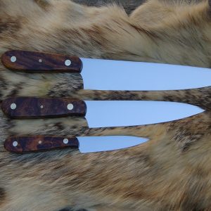 Custom Chef knife Set AUS8A Steel Blades with Arizona Desert Ironwood Burl Handles