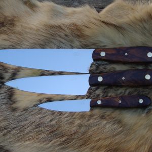 Custom Chef knife Set AUS8A Steel Blades with Arizona Desert Ironwood Burl Handles