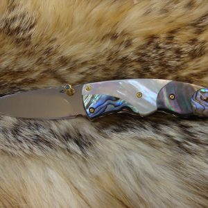CUSTOM POCKET KNIFE WITH ABALONE, MOTHER OF PEARL AND BLACK LIP PEARL HANDLES