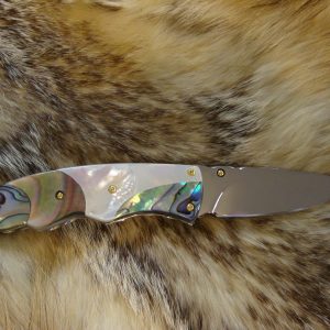 CUSTOM POCKET KNIFE WITH ABALONE, MOTHER OF PEARL AND BLACK LIP PEARL HANDLES