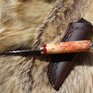 Mosaic Damascus Flame Boxelder Burl With Jasper Handle File Worked
