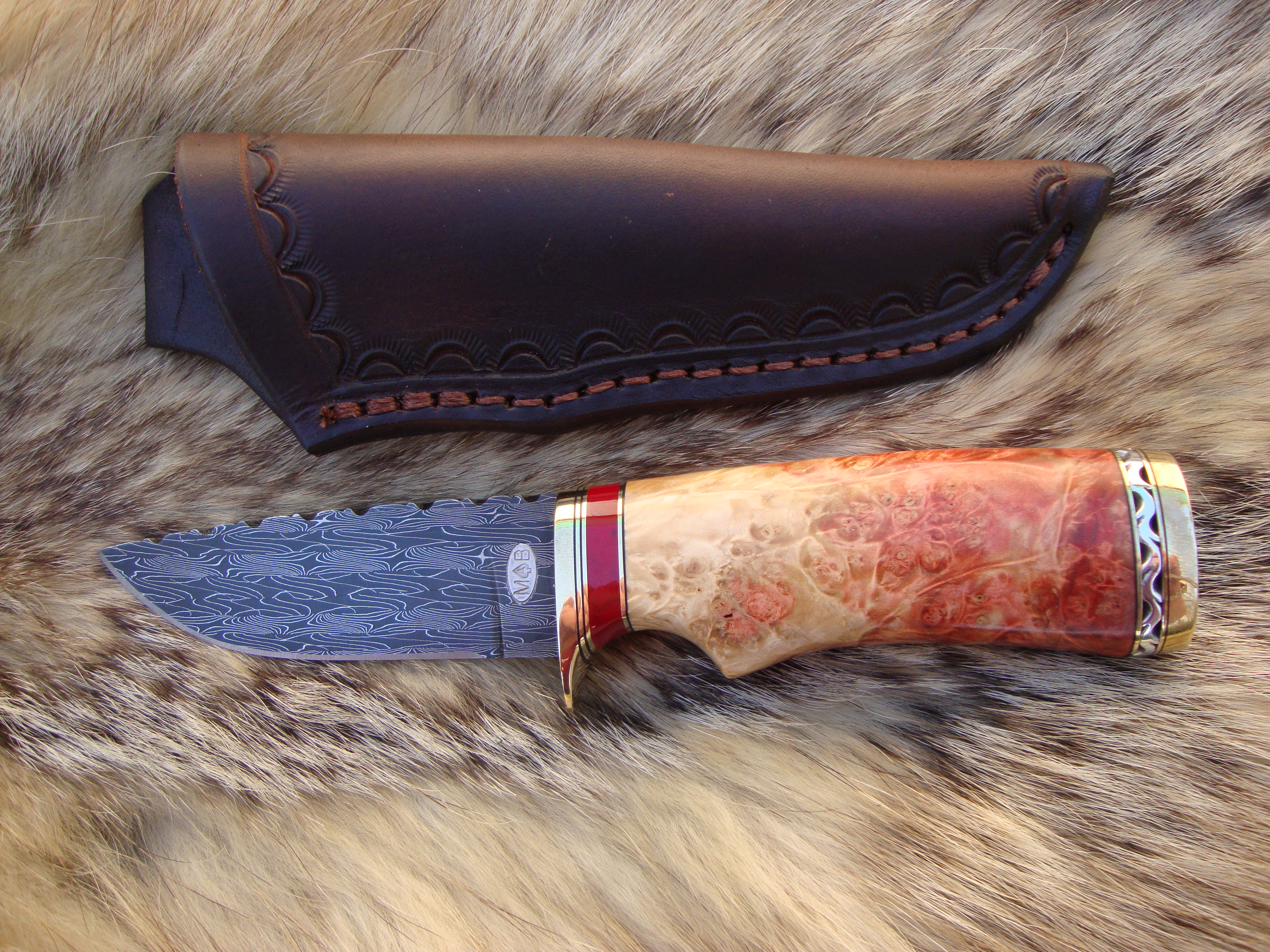 Mosaic Damascus Flame Boxelder Burl With Jasper Handle File Worked