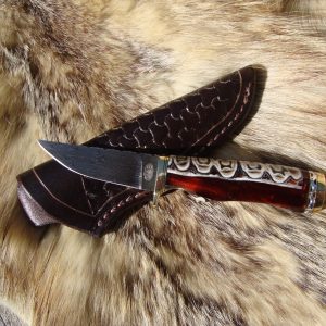 Wildebeest Jaw Bone Handle Mosaic Damascus Blade Bird Trout Knife File Worked