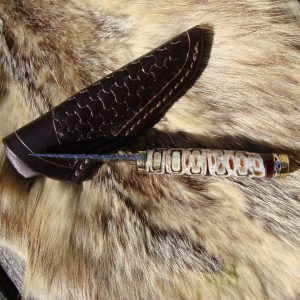 Wildebeest Jaw Bone Handle Mosaic Damascus Blade Bird Trout Knife File Worked