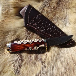 Wildebeest Jaw Bone Handle Mosaic Damascus Blade Bird Trout Knife File Worked