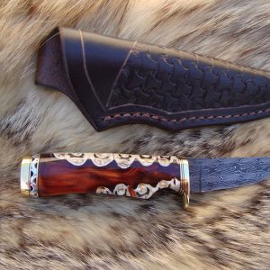 Wildebeest Jaw Bone Handle Mosaic Damascus Blade Bird Trout Knife File Worked