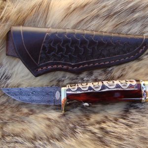 Wildebeest Jaw Bone Handle Mosaic Damascus Blade Bird Trout Knife File Worked