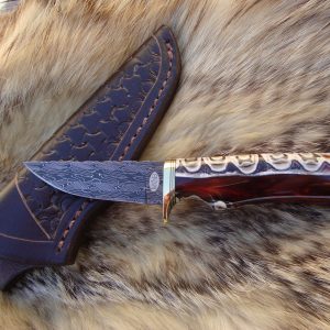 Wildebeest Jaw Bone Handle Mosaic Damascus Blade Bird Trout Knife File Worked