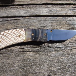 Custom Pocket Knife with Black lip pearl and python snake skin handles