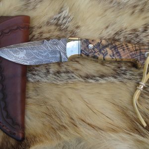 Spalted Hack Berry Handle with Fire Storm Damascus Spear Point file Worked Blade Hunter