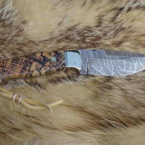 Spalted Hack Berry Handle with Fire Storm Damascus Spear Point file Worked Blade Hunter
